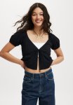 Cotton On Mila Tie Front Short Sleeve Top - Black