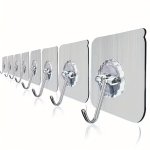 10PCS Strong Sticky Hook Self Adhesive Wall Hook Waterproof Hanging Hook Bathroom Toilet Wall Traceless Storage Hook Multifuncti
