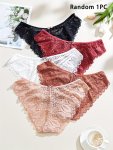 1 Pack Randomly Shipped Sexy Panty Women's Plus Size Bow Decor Floral Lace Low Waisted Scalloped Trim Brief