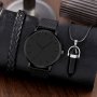 1PC Men's Black Casual Disc Quartz Watch With Stainless Steel Mesh Strap & Bracelet & Bullet Necklace Set