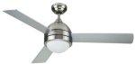 Ceiling Fan - Satin Nickel W Silver Blades & White Glass 3 Blade 122CM 3 Speed Reverse Motor