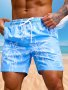 Men's Leaves Graphic Print Board Shorts With Pockets Casual Drawstring Shorts For Beach Summer Holiday Swimming Surfing