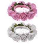 Bridal Hair Elastics White & Pink Flowers 6 PACK