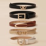 5PCS SET Trendy Buckle Belts Vintage Solid Color Pu Leather Belt Casual Jeans Pants Belt For Women