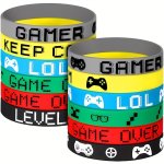6 12PCS Silicone Wristbands Multicolor Game Pattern Bracelets Gamer Party Supplies Decoration Birthday Gift