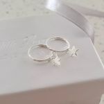 Starleigh 925 Sterling Silver Star On Hoop Earrings Size 6MM On 12MM Hoops