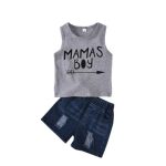 Grey Mamas Boy Top With Denim Shorts 5-6Y