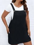 Plus Size Solid Color Pocket Overall Dress Casual Button Overall Dress For Spring & Summer Women's Plus Size Clothing