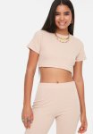 Crop Crew Neck Top - Beige