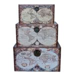 World Map Trunks Set Of 3 Decorative Storage Boxes