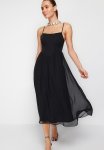 A-line Lined Corset Detailed Woven Tulle Elegant Evening Dress -black