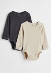 2-PACK Adjustable-fit Long-sleeved Bodysuits - Light Beige black