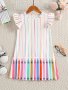 Colorful Crayons Striped Dress For Girls Flying Sleeve Cute Straight Dress For School Summer