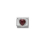 Composable Classic Link Heart-shaped Faceted Red Stone And Silver