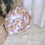 Cot Bumper Braided 5 Strand Soft Pink Mustard Flower Set