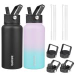 Bjpkpk 2 Pack Insulated Water Bottles With Straw Lids 27OZ Stainless Steel Metal Water Bottle With 6 Lids Leak Proof Bpa Free Ju