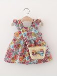 2PCS SET Vintage Baby Girl Dresses Summer Cotton Thin Toddler Kids Costume Sleeveless Infant Children Clothes Send Bag 0 To 3 Ye