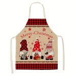 1PC Linen Apron Merry Christmas Apron New Creative Printing Linen Apron Unisex Adjustable Cooking Apron Household Solid Color Ap