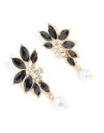 Goldair Gold Black Diamante Pearl Marquise Stud Earrings