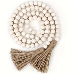 1PC Farmhouse Beaded Wooden Beaded Wreath With Tassels Farmhouse Beaded Rural Decoration Prayer Bohemian Bead Wall Decoration Fo