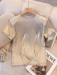 Elegant French-inspired Sparkle Princess T-Shirt For Women - Casual Round Neck Stretchy Polyester Blend Machine Washable - Perfe