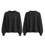 Wool Blend Cable Knit Charcoal