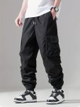 Men's Trendy Solid Cargo Pants With Side Pocket Comfy Casual Regular Fit Trousers For Men's Outdoor Activities