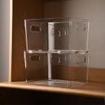 4PCS Modern Plastic Stackable Storage Bins With Secure Clips For Desktop & Kitchen Cabinet Organization