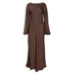 Brown Satin Long Sleeve Cowl Dress