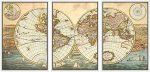 WALL26 - 3 Panel Framed Canvas Wall Art - Vintage World Map - Giclee Print Gallery Wrap Modern Home Art Ready To Hang