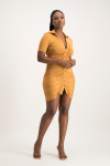 Kylie Button Up Ruched Dress - Brown Sugar - M