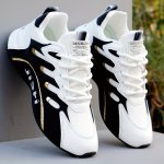 Men's Knit Breathable Running Shoes Comfy Non Slip Lace Up Shock Absorption Sneakers For Men's Outdoor Activities