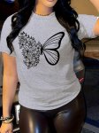 Butterfly Print T-Shirt Short Sleeve Crew Neck Casual Top For Summer & Spring Women's Clothing