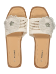 Floral Embellished Slide Sandals - 2 Natural