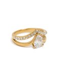 Waterproof Gold Plated Stainless Steel Pear Cubic Zirconia Layered Ring - M l