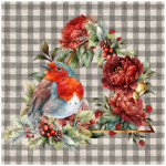 Tear Resistant Deco Print Robin With Peony Wreath