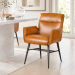 Tan Buffalo Leather Dining Armchair