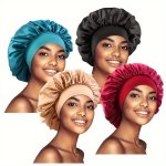 4PCS Satin Bonnets For Women Assorted Colors Comfortable Home Hair Protection Caps Elastic Band Chemo Headwear