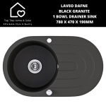 Laveo Dafne Black Granite 1 Bowl Drainer Sink - 510 X 205MM