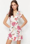 Floral Print Sleeveless Blazer Dress - Ecru