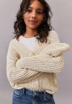 Knitted V-neck Cardigan - Beige