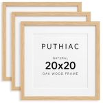 Puthiac 20X20 Solid Oak Wood Picture Frame Fits 16X16 With Mat Or 20X20 Without Mat Wall Display Only Plexi Front 3 Pack Natural