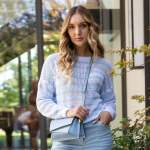 Thin Stripe Lace Knit Top - Sky Free