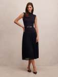 Lorelei Woven Mixed Midi Dress - 18 Navy
