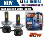 D18 H4 Canbus Error Free 55W White LED Kit 6000K