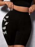 Butterfly Print Skinny Above Knee Leggings Casual Elastic Waist Stretchy Leggings Women's Clothing