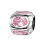 C215-C3786 - 925 Sterling Silver Barrel With Stones European Bead - Pink Cz Stone