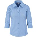 Ladies 3 4 Sleeve Micro Check Shirt Light Blue