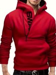 Men's Long Sleeve Letter Print Hoodies Street Casual Sports And Fashionable With Kangaroo Pocket Zipper Sloped Collar Sweatshirt