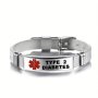 1PC Stainless Steel Snake Cane Bracelet With Red Medical Alert Type 2 Diabetes Men's Emergency First Aid Bracelet